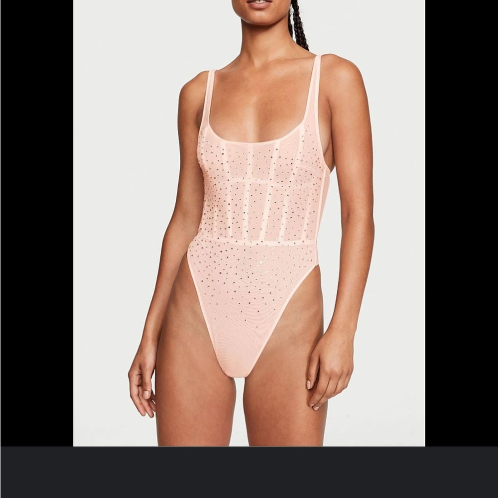 Victoria secret VERY SEXY Sugar Coated Rhinestone Wicked Corset Teddy Pink Small